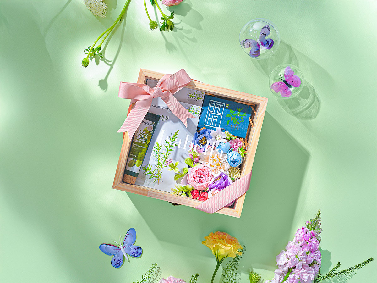 New Year gift box spring flower blossom